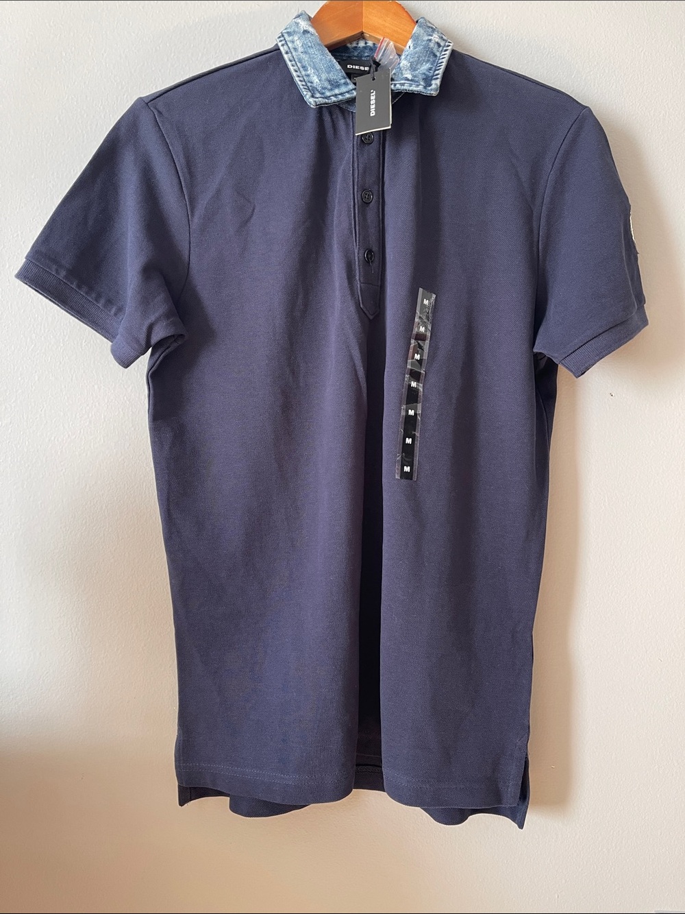 Diesel Navy Polo with Contrast Denim Collar